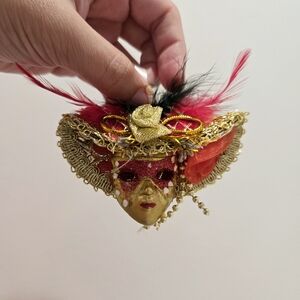 Venetian Mask Ornament with Feathers